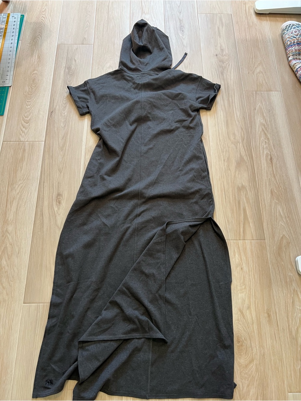 The Normal Brand Hooded Short-Sleeve Maxi Dress in Dark Gray